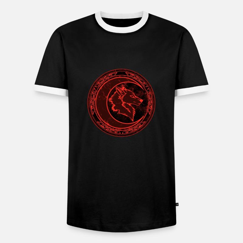 Wolf and Moon - Men's Ringer Shirt - black/white