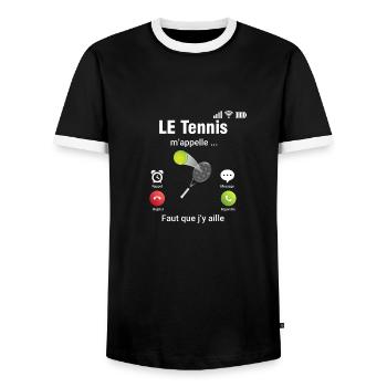 le tennis m’appelle, faut que j’y aille téléphone - T-shirt contrasté Homme - noir/blanc - Devant - AI Model Female 172 light (172cm) & AI Model Male 178 light (178cm)