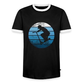 Stunt Scooter Kinder Stuntroller Tretroller Scoote - Männer Kontrast-T-Shirt - Schwarz/Weiß - Vorne - AI Model Female 172 light (172cm) & AI Model Male 178 light (178cm)