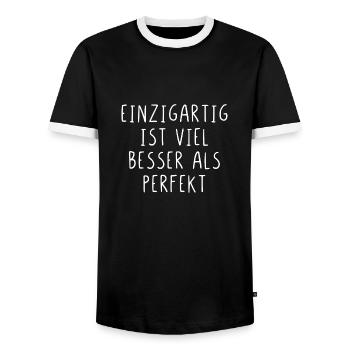 Einzigartig ist viel besser als perfekt - Männer Kontrast-T-Shirt - Schwarz/Weiß - Vorne - AI Model Female 172 light (172cm) & AI Model Male 178 light (178cm)