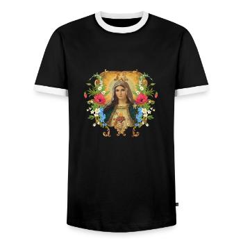 Virgin Mary holly mary - Men's Ringer Shirt - black/white - Front - AI Model Female 172 light (172cm) & AI Model Male 178 light (178cm)