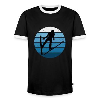 Saut à ski Saut à ski Ski jumper Sports d’hiver Vol à ski Fra - T-shirt contrasté Homme - noir/blanc - Devant - AI Model Female 172 light (172cm) & AI Model Male 178 light (178cm)