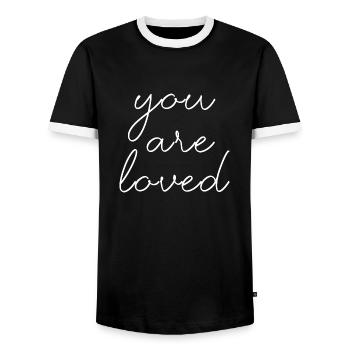 tu es aimé amour coeur saint valentin lettrage - T-shirt contrasté Homme - noir/blanc - Devant - AI Model Female 172 light (172cm) & AI Model Male 178 light (178cm)