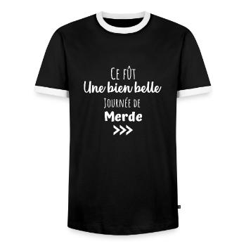 Ce fût une bien belle journée de merde humour - T-shirt contrasté Homme - noir/blanc - Devant - AI Model Female 172 light (172cm) & AI Model Male 178 light (178cm)