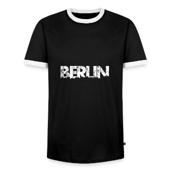 Berlin Skyline 2022 in weiss - Männer Kontrast-T-Shirt - Schwarz/Weiß - Vorne - AI Model Female 172 light (172cm) & AI Model Male 178 light (178cm)