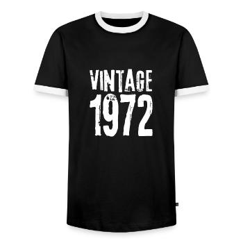 Jahrgang 1972 - Männer Kontrast-T-Shirt - Schwarz/Weiß - Vorne - AI Model Female 172 light (172cm) & AI Model Male 178 light (178cm)