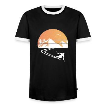 Skier ski retro mountains gift Ski Carving - Men's Ringer Shirt - black/white - Front - AI Model Female 172 light (172cm) & AI Model Male 178 light (178cm)