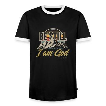 Be still and know that I am God Psalms 46:10 - Men's Ringer Shirt - black/white - Front - AI Model Female 172 light (172cm) & AI Model Male 178 light (178cm)