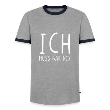 Ich muss gar nix - Männer Kontrast-T-Shirt - Grau/Navy  - Vorne - AI Model Female 172 light (172cm) & AI Model Male 178 light (178cm)