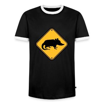 Opossum Gefahr Schild - Männer Kontrast-T-Shirt - Schwarz/Weiß - Vorne - AI Model Female 172 light (172cm) & AI Model Male 178 light (178cm)