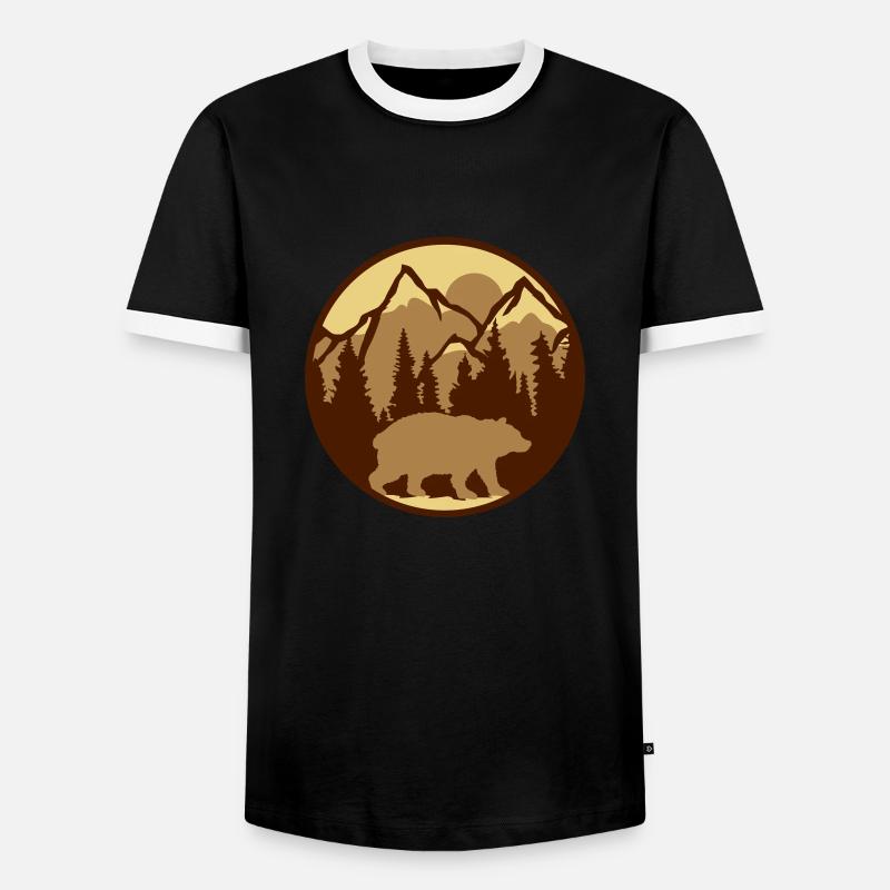 Mountains Forest Bear - Men's Ringer Shirt - black/white