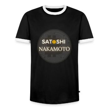 Satoshi Nakamoto bitcoin - Men's Ringer Shirt - black/white - Front - AI Model Female 172 light (172cm) & AI Model Male 178 light (178cm)
