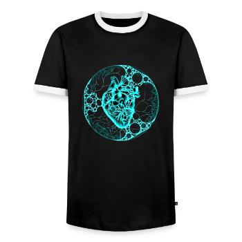 Heart, Sphere, Turquoise - Men's Ringer Shirt - black/white - Front - AI Model Female 172 light (172cm) & AI Model Male 178 light (178cm)