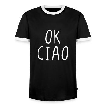 Ok Ciao - Men's Ringer Shirt - black/white - Front - AI Model Female 172 light (172cm) & AI Model Male 178 light (178cm)