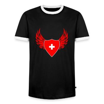 Armoiries suisses - T-shirt contrasté Homme - noir/blanc - Devant - AI Model Female 172 light (172cm) & AI Model Male 178 light (178cm)