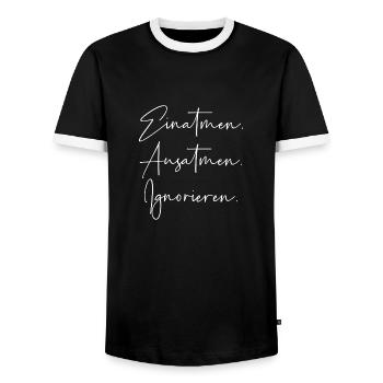 Einatmen ausatmen ignorieren - Männer Kontrast-T-Shirt - Schwarz/Weiß - Vorne - AI Model Female 172 light (172cm) & AI Model Male 178 light (178cm)