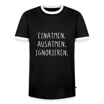 Einatmen ausatmen ignorieren - Männer Kontrast-T-Shirt - Schwarz/Weiß - Vorne - AI Model Female 172 light (172cm) & AI Model Male 178 light (178cm)