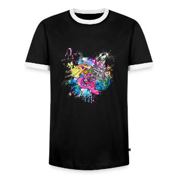 Graffitti - Men's Ringer Shirt - black/white - Front - AI Model Female 172 light (172cm) & AI Model Male 178 light (178cm)