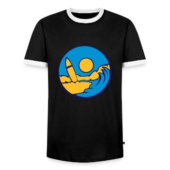 Surfbrett Strand Welle - Männer Kontrast-T-Shirt - Schwarz/Weiß - Vorne - AI Model Female 172 light (172cm) & AI Model Male 178 light (178cm)