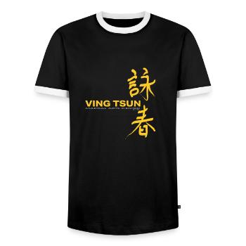 Ving Tsun Martial Arts Center est 1987 gold white - Männer Kontrast-T-Shirt - Schwarz/Weiß - Vorne - AI Model Female 172 light (172cm) & AI Model Male 178 light (178cm)
