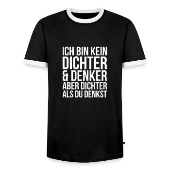 Bin kein Dichter und Denker aber dichter als du - Männer Kontrast-T-Shirt - Schwarz/Weiß - Vorne - AI Model Female 172 light (172cm) & AI Model Male 178 light (178cm)