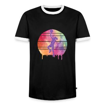Basketball Player - Men's Ringer Shirt - black/white - Front - AI Model Female 172 light (172cm) & AI Model Male 178 light (178cm)