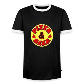 Pizza - Men's Ringer Shirt - black/white - Front - AI Model Female 172 light (172cm) & AI Model Male 178 light (178cm)