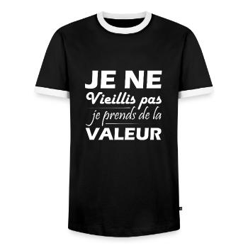 je ne vieillis pas je prends de la valeur - T-shirt contrasté Homme - noir/blanc - Devant - AI Model Female 172 light (172cm) & AI Model Male 178 light (178cm)