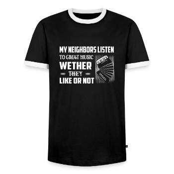 My Neighbors Listen To Great Music Accordion Polk - Männer Kontrast-T-Shirt - Schwarz/Weiß - Vorne - AI Model Female 172 light (172cm) & AI Model Male 178 light (178cm)