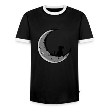 Hund sitzt auf Mond - Männer Kontrast-T-Shirt - Schwarz/Weiß - Vorne - AI Model Female 172 light (172cm) & AI Model Male 178 light (178cm)
