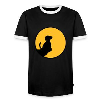 Mond Klippe sitzender Hund - Männer Kontrast-T-Shirt - Schwarz/Weiß - Vorne - AI Model Female 172 light (172cm) & AI Model Male 178 light (178cm)