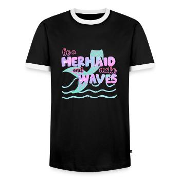 Ocean Sublimation - Men's Ringer Shirt - black/white - Front - AI Model Female 172 light (172cm) & AI Model Male 178 light (178cm)