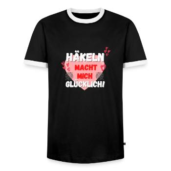 Häkeln macht mich glücklich! rosa Herz rot Herzen - Männer Kontrast-T-Shirt - Schwarz/Weiß - Vorne - AI Model Female 172 light (172cm) & AI Model Male 178 light (178cm)