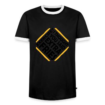 Exercise Extra Fries Quote - Men's Ringer Shirt - black/white - Front - AI Model Female 172 light (172cm) & AI Model Male 178 light (178cm)