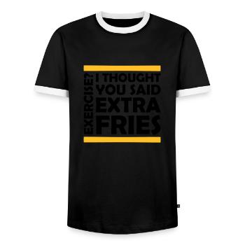 Exercise Extra Fries Quote - Men's Ringer Shirt - black/white - Front - AI Model Female 172 light (172cm) & AI Model Male 178 light (178cm)