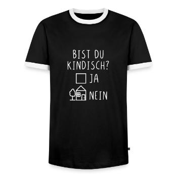 Bist du kindisch ja nein - Männer Kontrast-T-Shirt - Schwarz/Weiß - Vorne - AI Model Female 172 light (172cm) & AI Model Male 178 light (178cm)