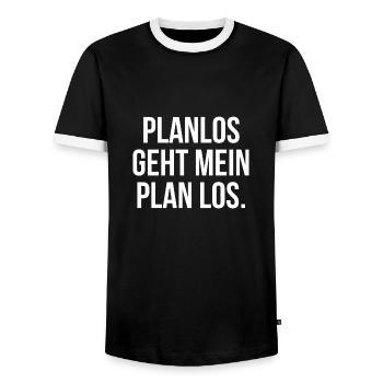 Planlos geht mein Plan los - Männer Kontrast-T-Shirt - Schwarz/Weiß - Vorne - AI Model Female 172 light (172cm) & AI Model Male 178 light (178cm)