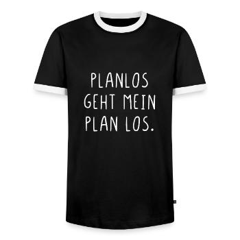 Planlos geht mein Plan los - Männer Kontrast-T-Shirt - Schwarz/Weiß - Vorne - AI Model Female 172 light (172cm) & AI Model Male 178 light (178cm)