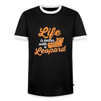 Life Is Better With A Leopard Cat Lover T-Shirt - Männer Kontrast-T-Shirt - Schwarz/Weiß - Vorne - AI Model Female 172 light (172cm) & AI Model Male 178 light (178cm)