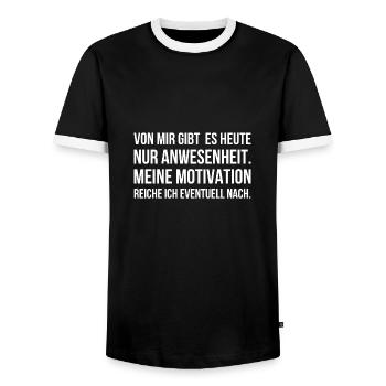 Meine Motivation reiche ich eventuell nach - Männer Kontrast-T-Shirt - Schwarz/Weiß - Vorne - AI Model Female 172 light (172cm) & AI Model Male 178 light (178cm)
