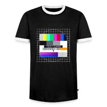 Test Image Television Screen Nostalgic Display - Men's Ringer Shirt - black/white - Front - AI Model Female 172 light (172cm) & AI Model Male 178 light (178cm)
