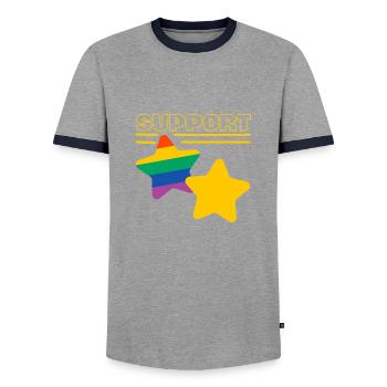 Support LGBT - Men's Ringer Shirt - grey/navy  - Front - AI Model Female 172 light (172cm) & AI Model Male 178 light (178cm)