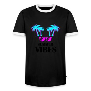 Summer Vibes - Men's Ringer Shirt - black/white - Front - AI Model Female 172 light (172cm) & AI Model Male 178 light (178cm)