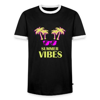 Summer Vibes - Men's Ringer Shirt - black/white - Front - AI Model Female 172 light (172cm) & AI Model Male 178 light (178cm)