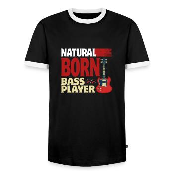 Natural Born Bass Player - Men's Ringer Shirt - black/white - Front - AI Model Female 172 light (172cm) & AI Model Male 178 light (178cm)
