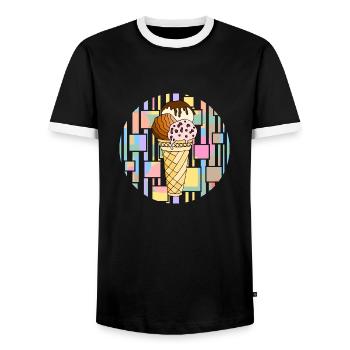 Ice cream - Men's Ringer Shirt - black/white - Front - AI Model Female 172 light (172cm) & AI Model Male 178 light (178cm)