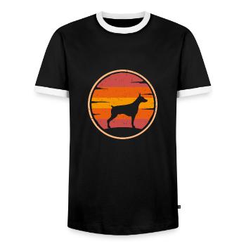 Dobermann retro Hunde Besitzer Hundemama Dobi - Männer Kontrast-T-Shirt - Schwarz/Weiß - Vorne - AI Model Female 172 light (172cm) & AI Model Male 178 light (178cm)