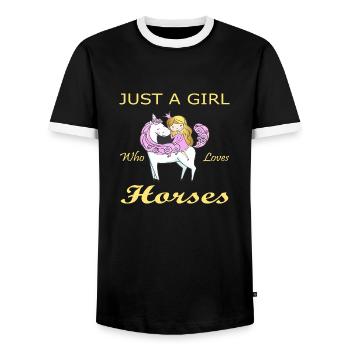 Juste une fille qui aime les chevaux - T-shirt contrasté Homme - noir/blanc - Devant - AI Model Female 172 light (172cm) & AI Model Male 178 light (178cm)