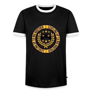 Leveling up big brother - Men's Ringer Shirt - black/white - Front - AI Model Female 172 light (172cm) & AI Model Male 178 light (178cm)