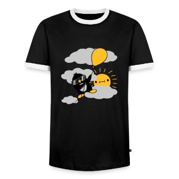 Flying Penguin Balloon Sun - Men's Ringer Shirt - black/white - Front - AI Model Female 172 light (172cm) & AI Model Male 178 light (178cm)